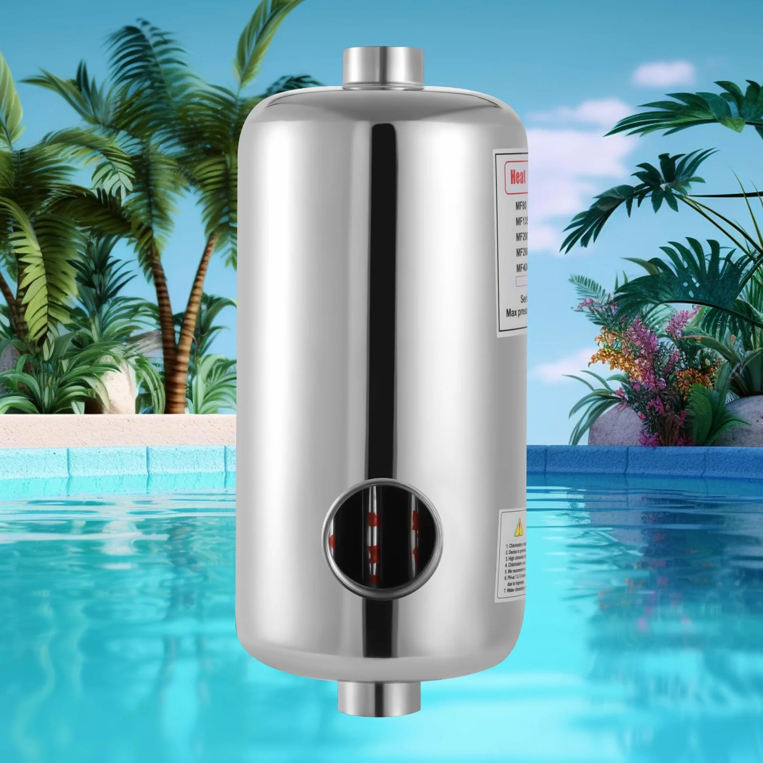 Wymiennik ciepła basenowy ze stali nierdzewnej 28 kW, stal 304, 150 l/min, 40 GPM, przepływ wody, wzór odwrotnego przepływu 31,5 x 5,28 cala, montaż poziomy/pionowy, do basenu, spa