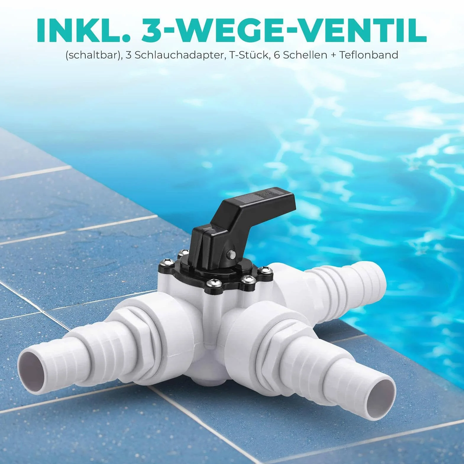 Zestaw obejściowy do części zamiennych do solarnego podgrzewacza basenu, 3-drożny zawór rozdzielający wodę połączony z wężami 3,2 cm lub 3,8 cm do systemu ogrzewania słonecznego basenu