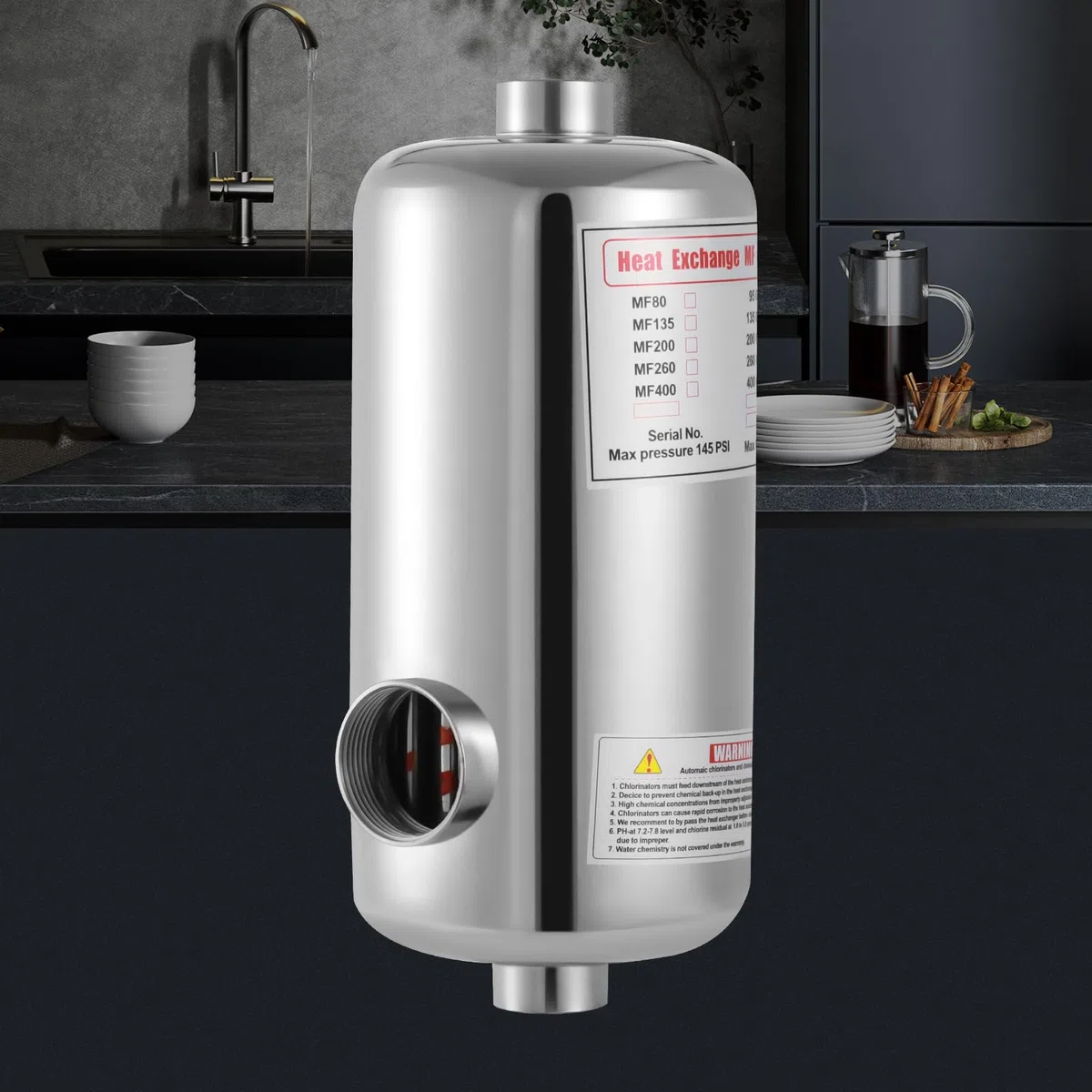Wymiennik ciepła basenowy ze stali nierdzewnej 28 kW, stal 304, 150 l/min, 40 GPM, przepływ wody, wzór odwrotnego przepływu 31,5 x 5,28 cala, montaż poziomy/pionowy, do basenu, spa